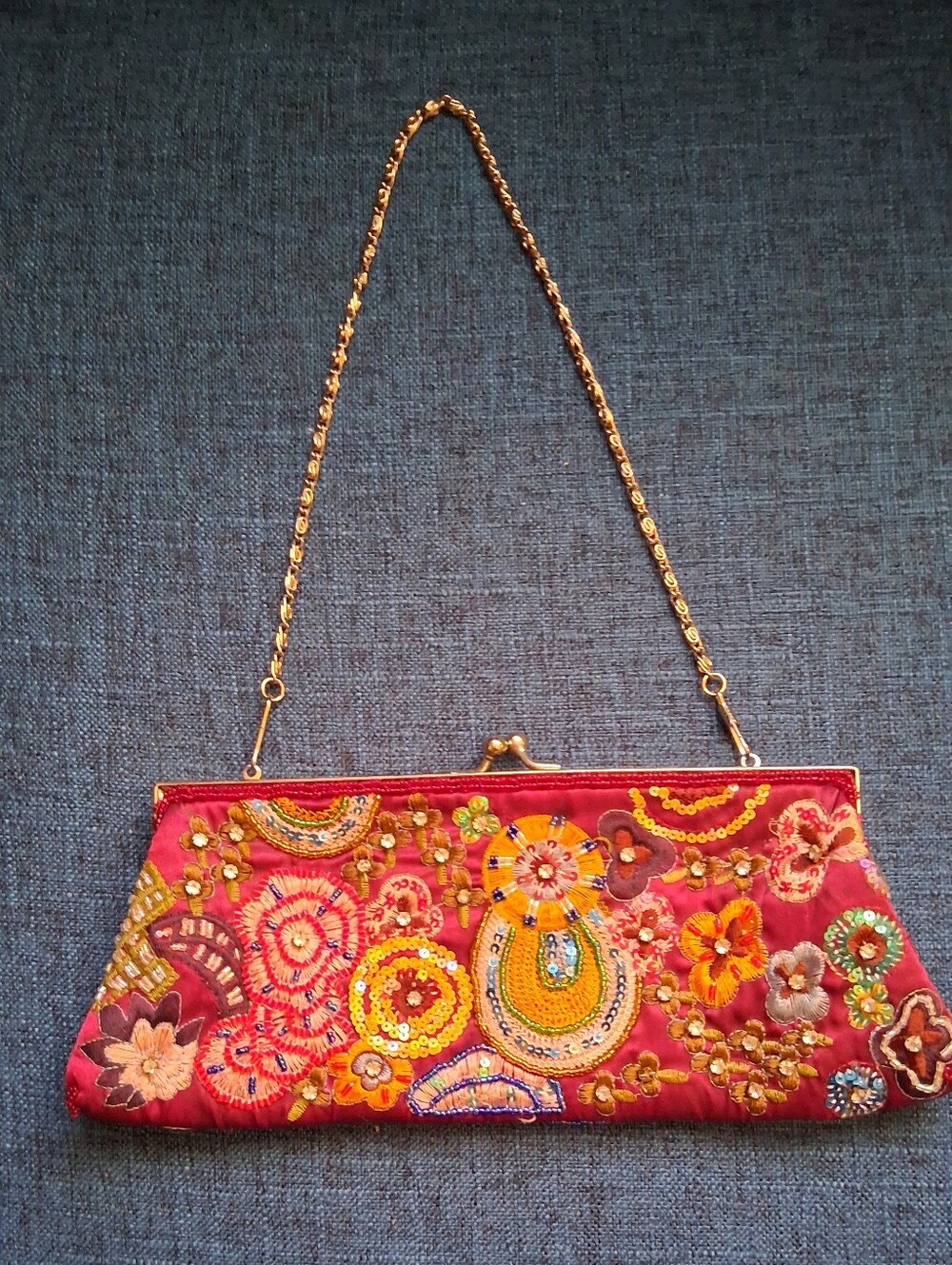 Nine West Floral Beaded Embroidered Sewn Evening Bag /Clutch Chain Purse (GUC)